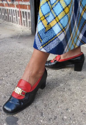 1970's Aigner Navy and Red Heeled Loafers - SOLD