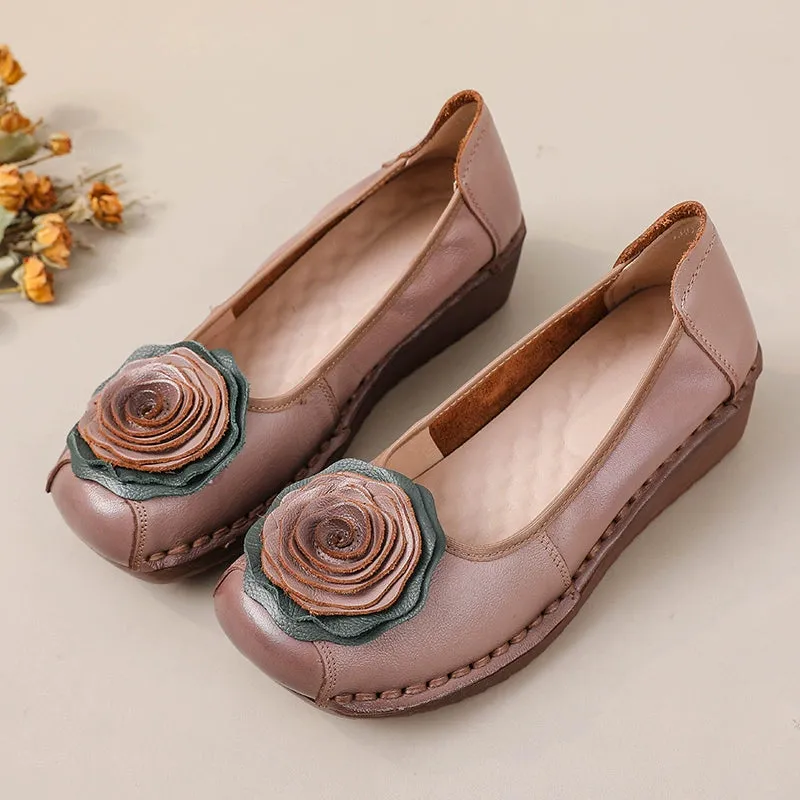 Babakud Women Spring Leather Rose Soft-Sole Flats Shoes