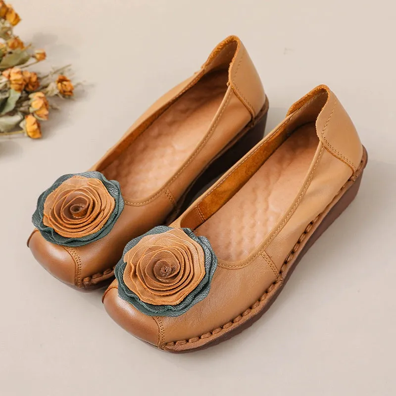 Babakud Women Spring Leather Rose Soft-Sole Flats Shoes