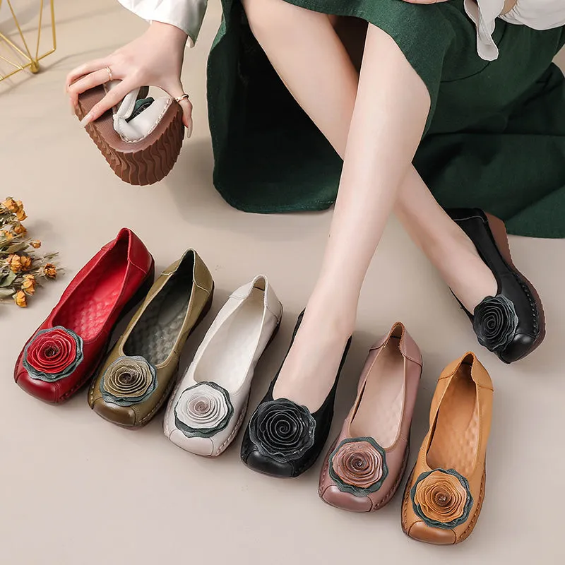 Babakud Women Spring Leather Rose Soft-Sole Flats Shoes