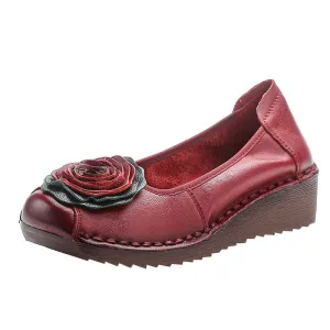 Babakud Women Spring Leather Rose Soft-Sole Flats Shoes