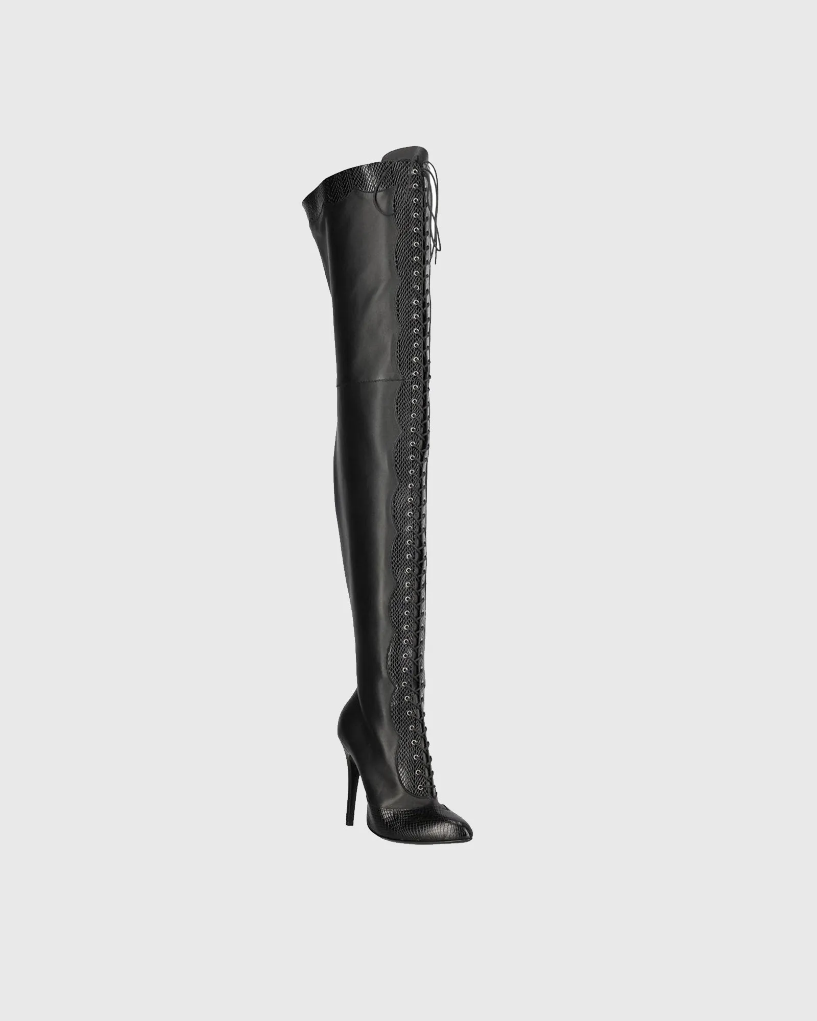 Balbina Leather Lace Up Over The Knee Boots In All Black