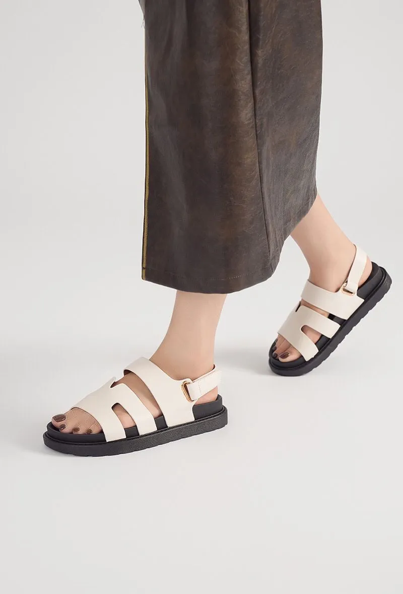 BEIGE CUT OUT DETAIL SOFT SOLE FLAT SLIDERS SANDALS
