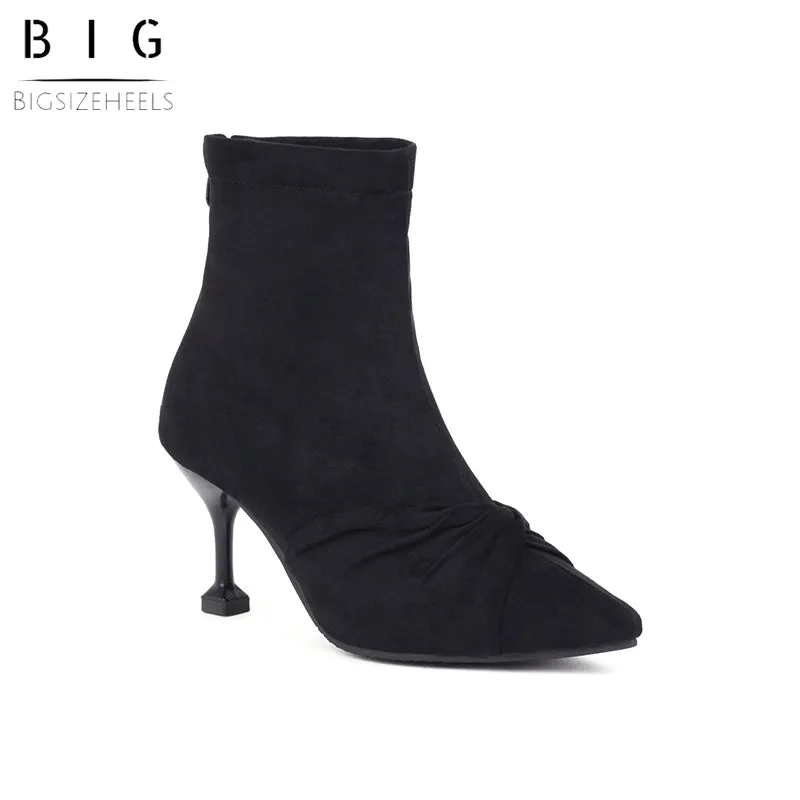 Bigsizeheels Stylish Slip-On Stiletto Heel Pointed Toe Banquet Thin Shoes - Black