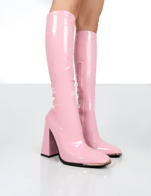 Caryn Pink Pu Knee High Heeled Boots