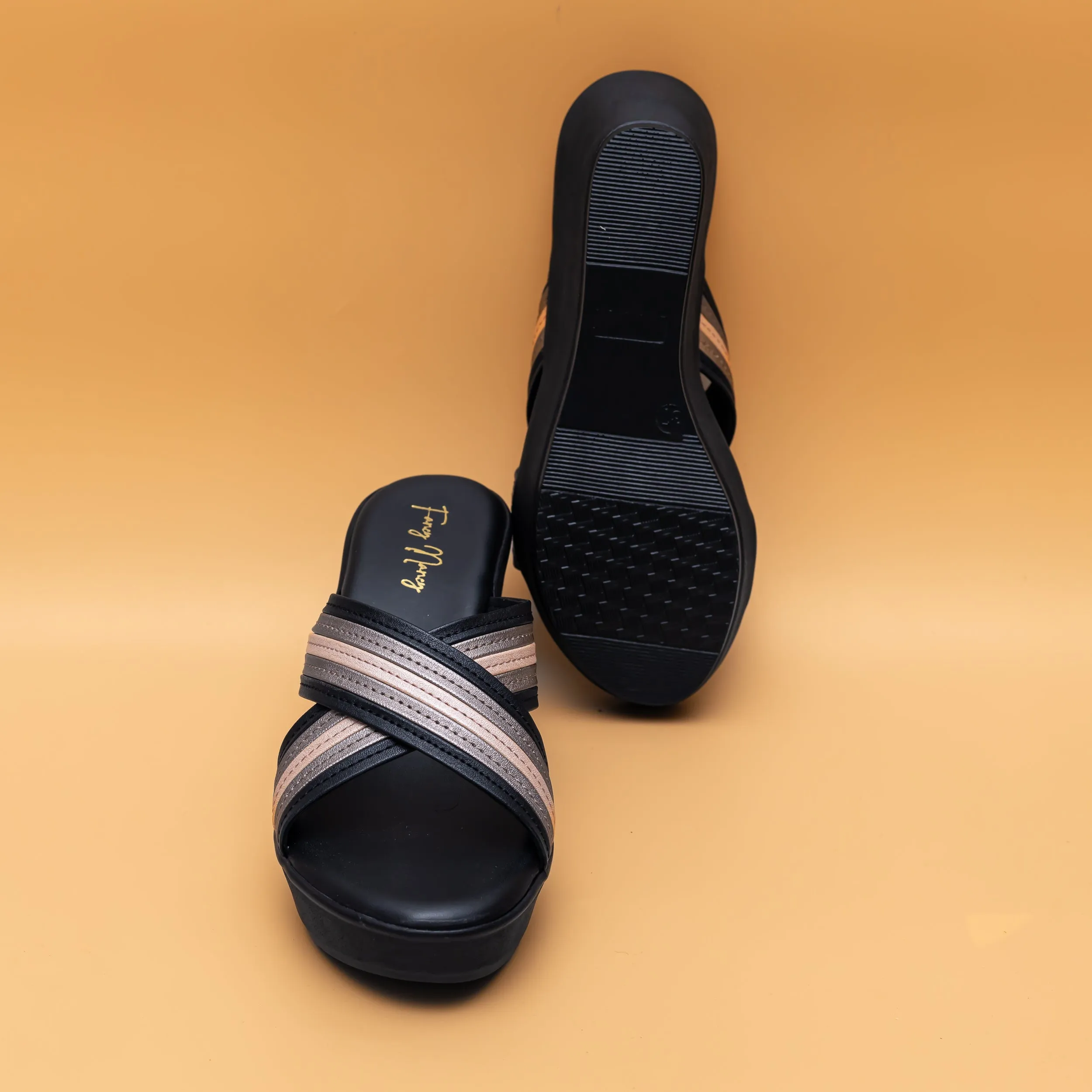 Cross Strap Wedges - Black