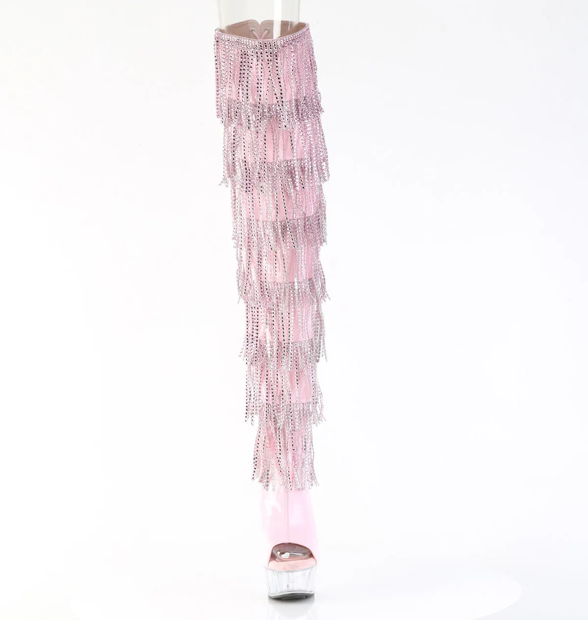 DELIGHT-3017HG-RSF Pleaser Pink Holographic Bling Tassel Thigh High Boots