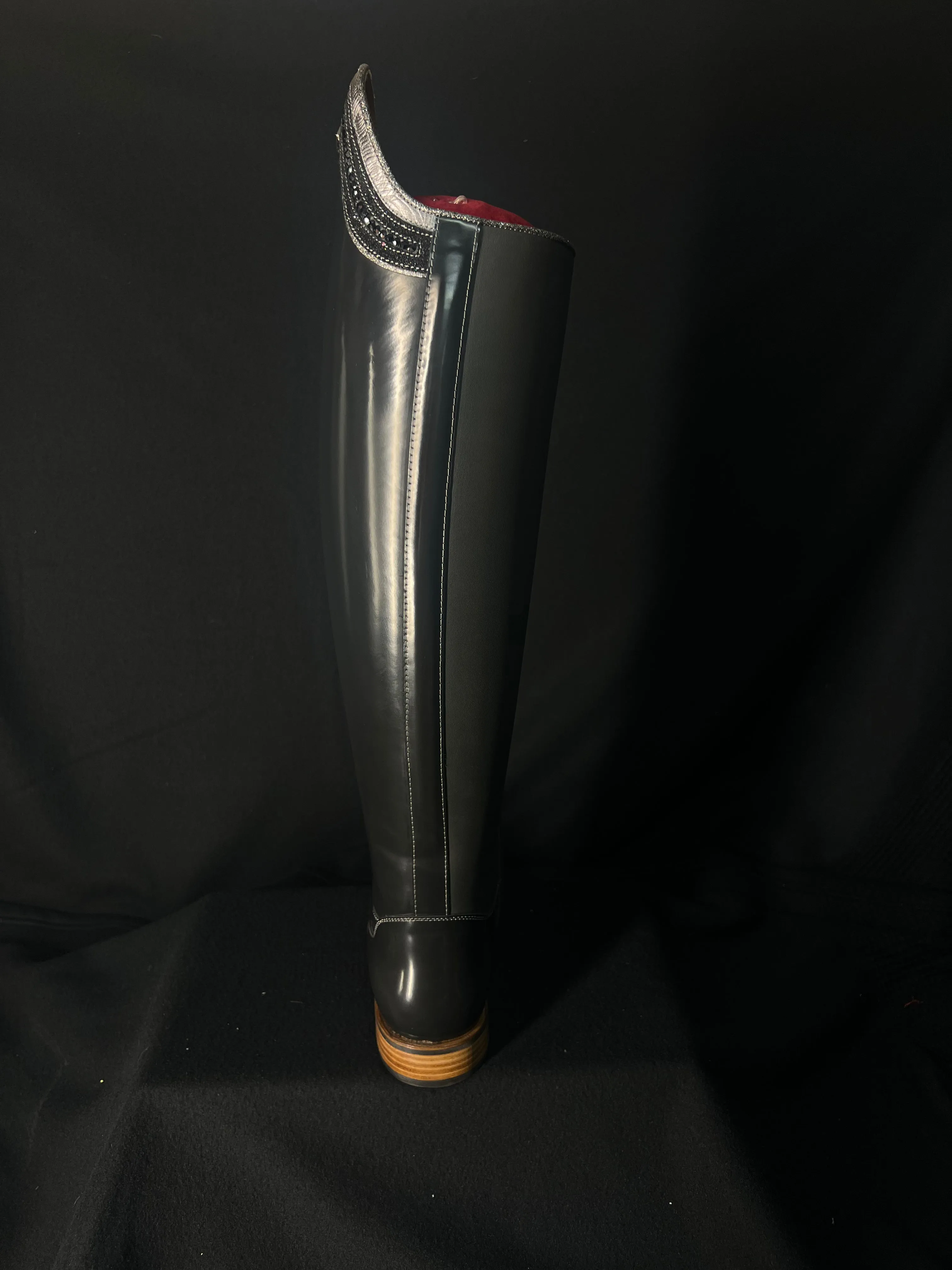 DeNiro Bellini Custom Dressage Boots Brushed Grey with Roseto Grey and Jet Crystals - In Stock