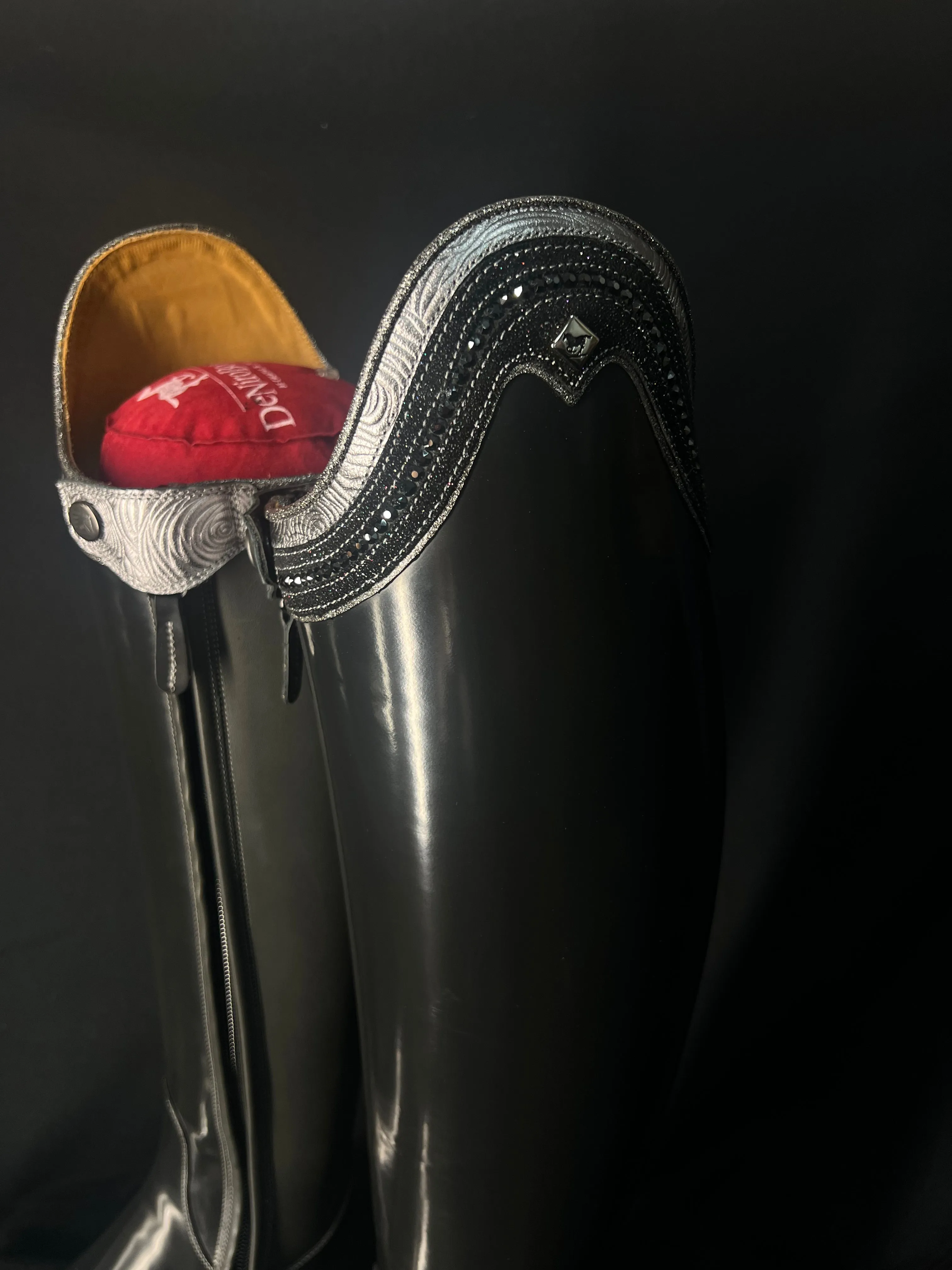 DeNiro Bellini Custom Dressage Boots Brushed Grey with Roseto Grey and Jet Crystals - In Stock