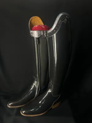 DeNiro Bellini Custom Dressage Boots Brushed Grey with Roseto Grey and Jet Crystals - In Stock