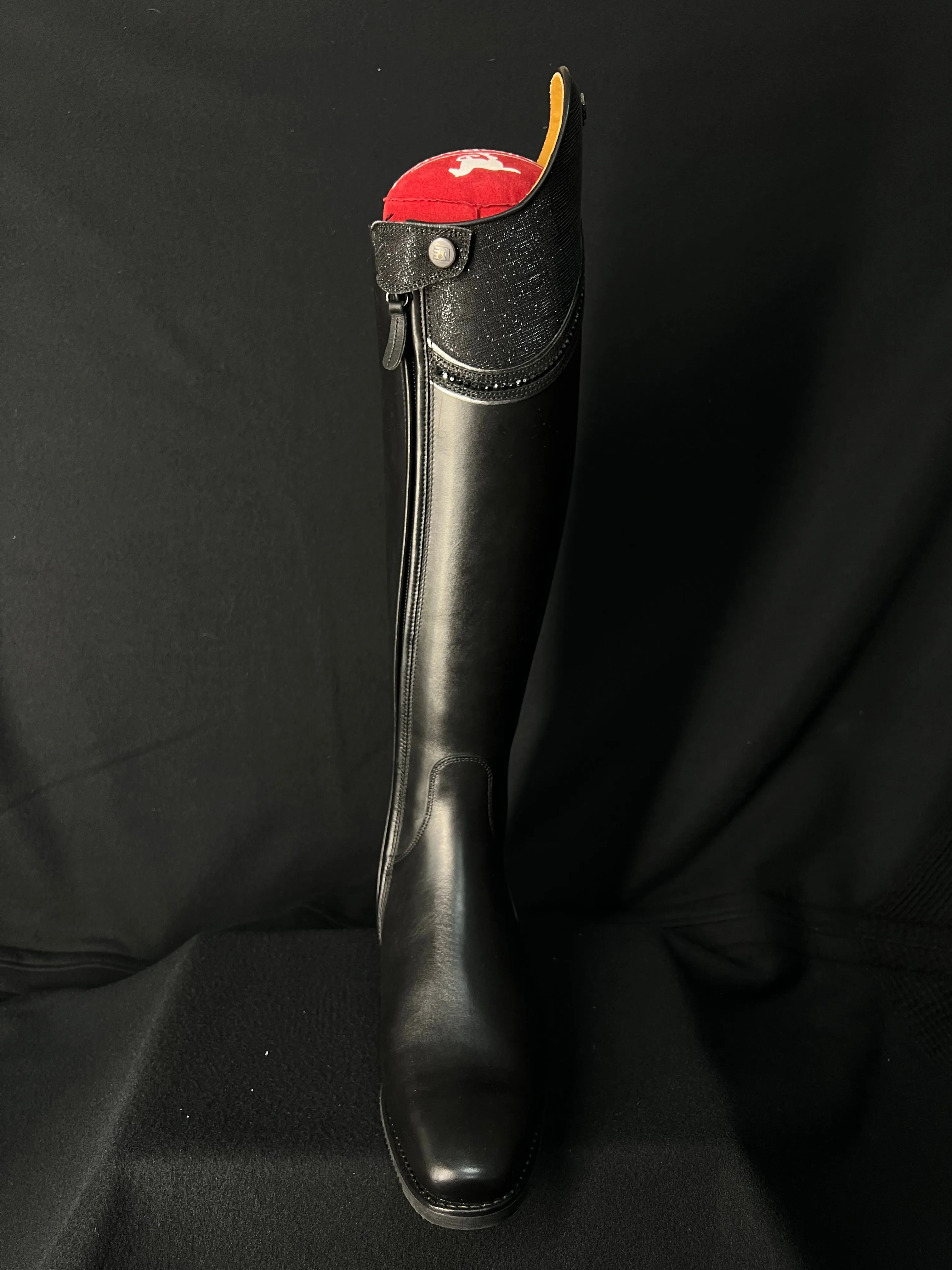 DeNiro Bellini Custom Dressage Boots Wrat Black with Iride Black and Jet Crystals - In Stock