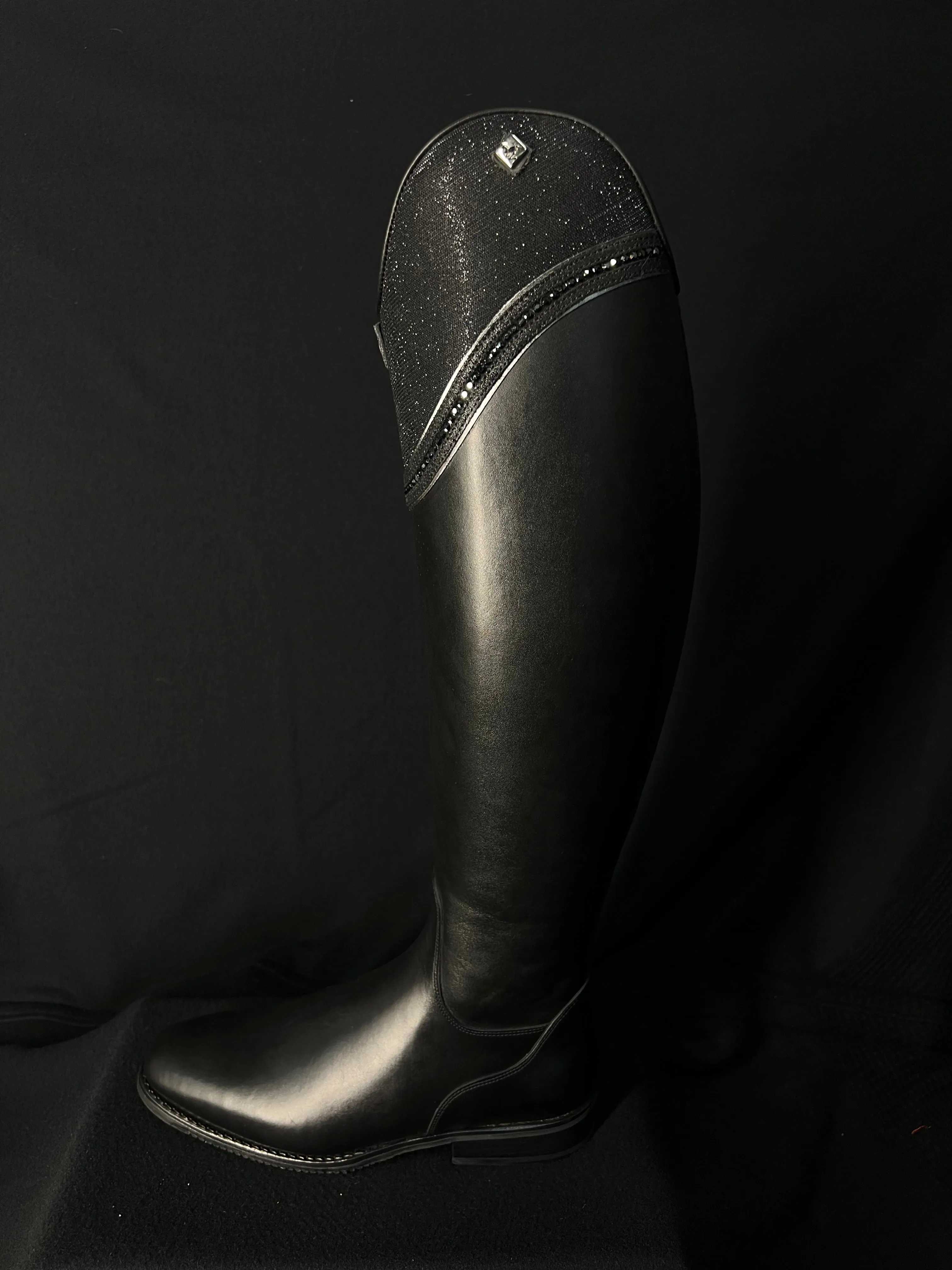 DeNiro Bellini Custom Dressage Boots Wrat Black with Iride Black and Jet Crystals - In Stock