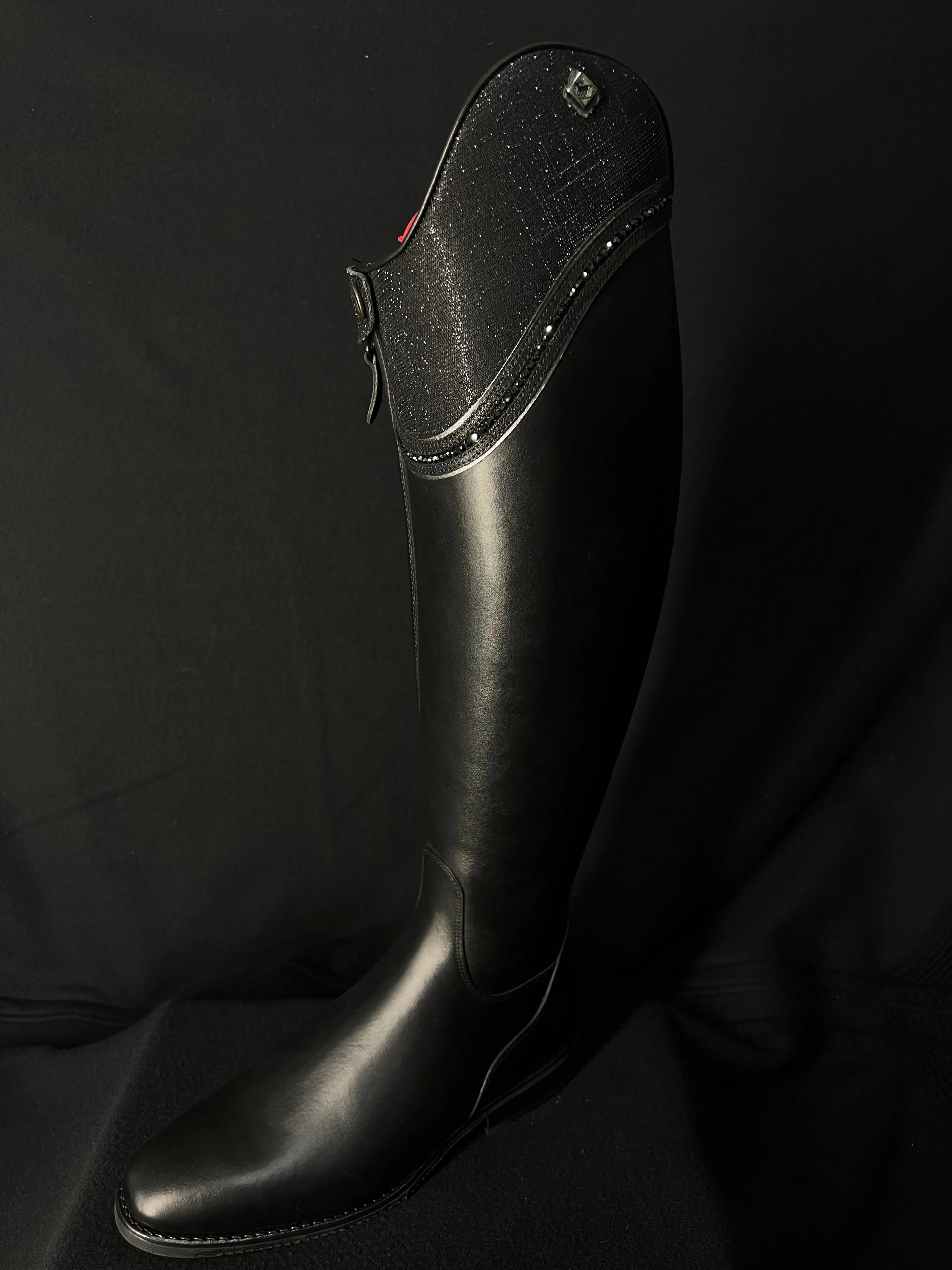 DeNiro Bellini Custom Dressage Boots Wrat Black with Iride Black and Jet Crystals - In Stock