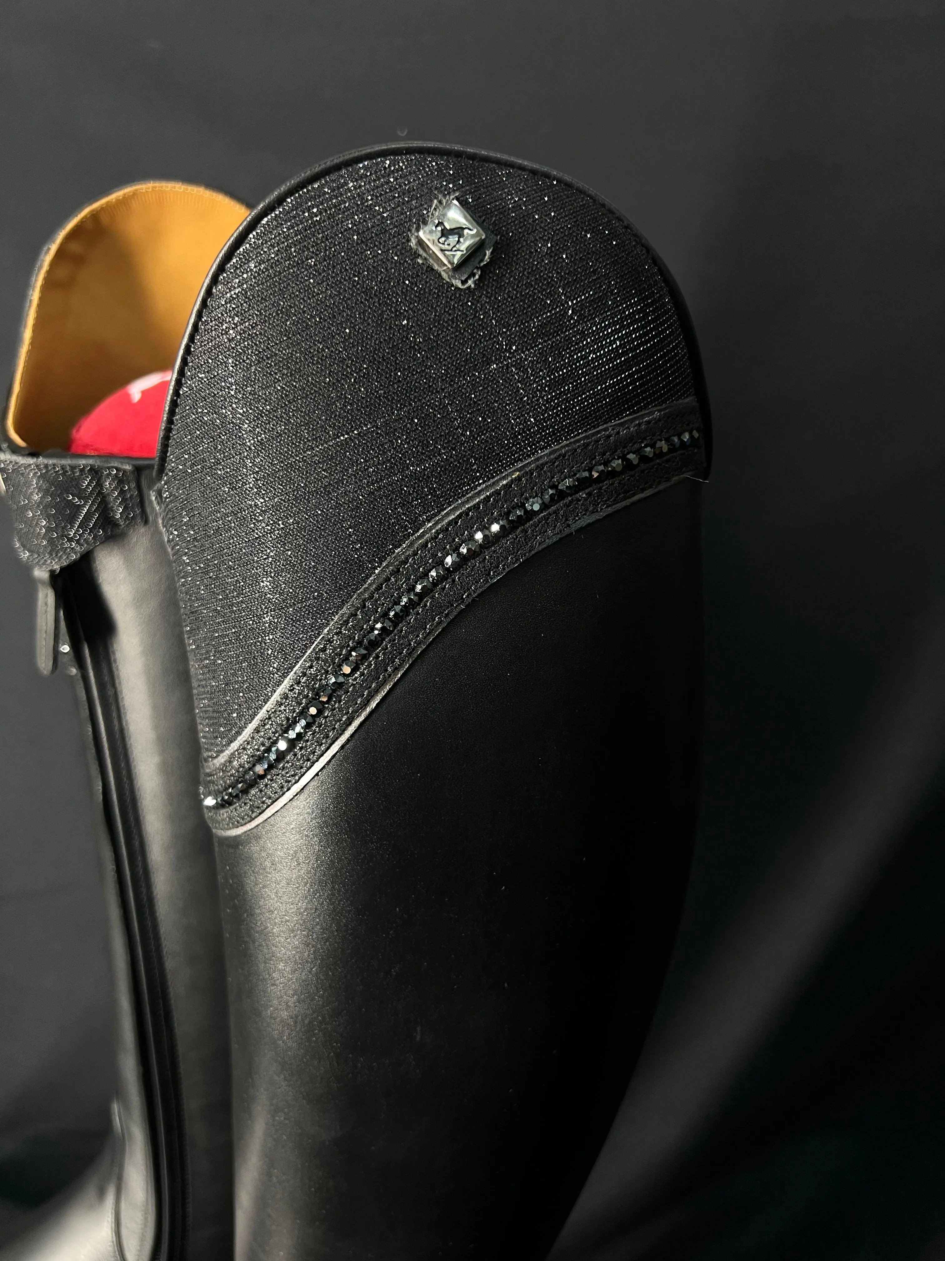 DeNiro Bellini Custom Dressage Boots Wrat Black with Iride Black and Jet Crystals - In Stock