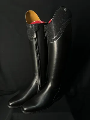 DeNiro Bellini Custom Dressage Boots Wrat Black with Iride Black and Jet Crystals - In Stock