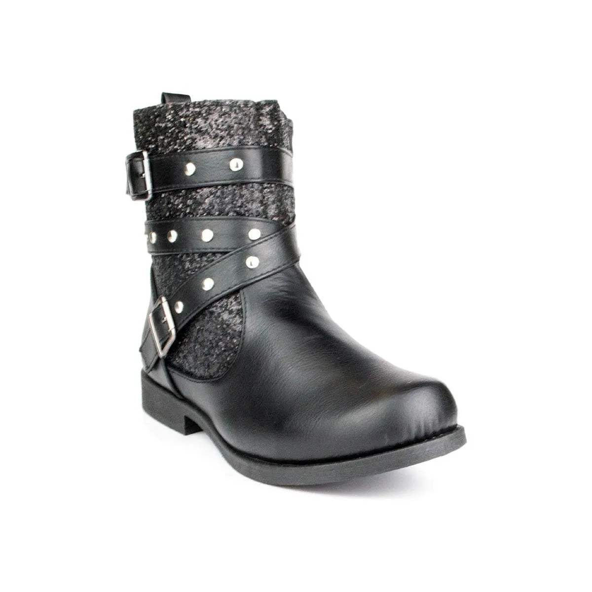 Girls Black Zip Up Buckles Boot