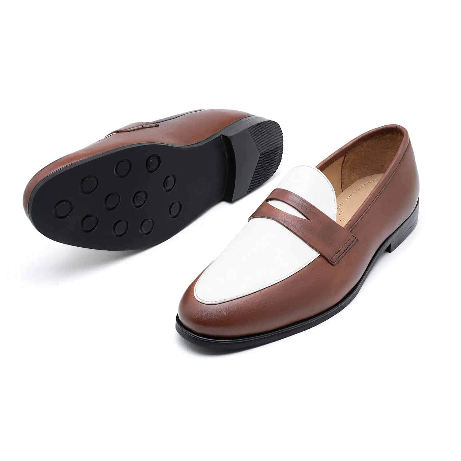 Handmade Custom White & Brown Calf Leather Mens Loafers