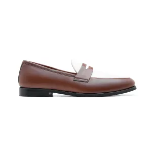 Handmade Custom White & Brown Calf Leather Mens Loafers