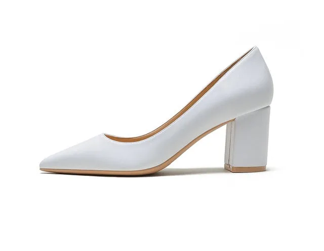 KATELVADI Shoes Woman Pumps 6.5CM High Heels Pointed Toe Split Leather Beige Shoes Square Heels Women Shoes HZL006