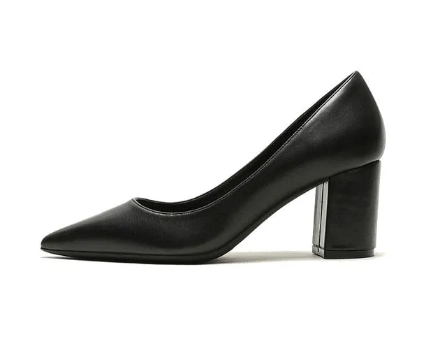 KATELVADI Shoes Woman Pumps 6.5CM High Heels Pointed Toe Split Leather Beige Shoes Square Heels Women Shoes HZL006