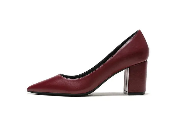 KATELVADI Shoes Woman Pumps 6.5CM High Heels Pointed Toe Split Leather Beige Shoes Square Heels Women Shoes HZL006