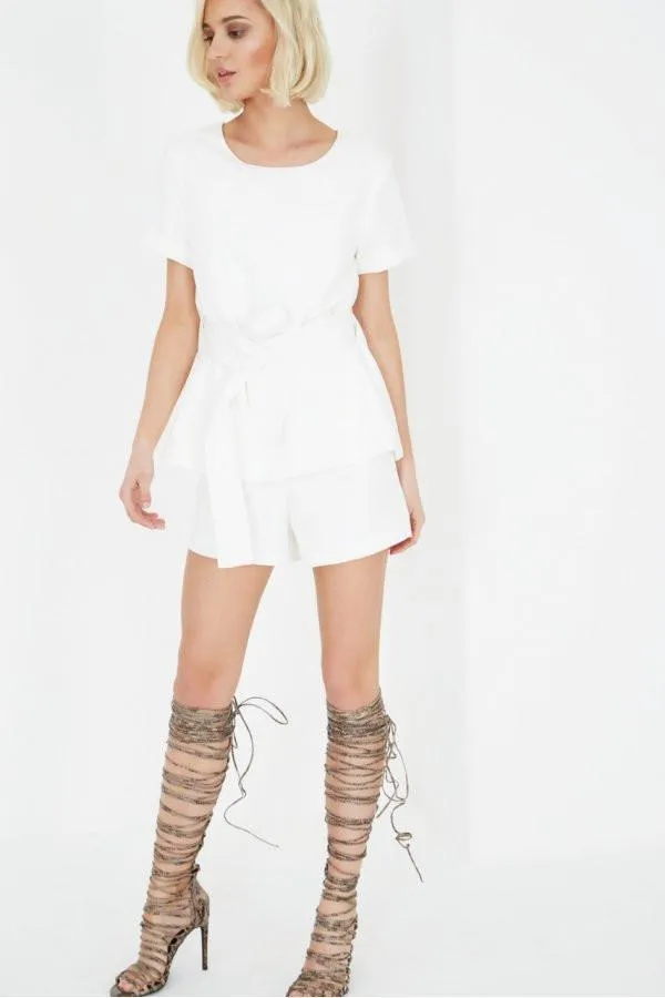 Lavish Alice White Sash Belt Cropped Playsuit