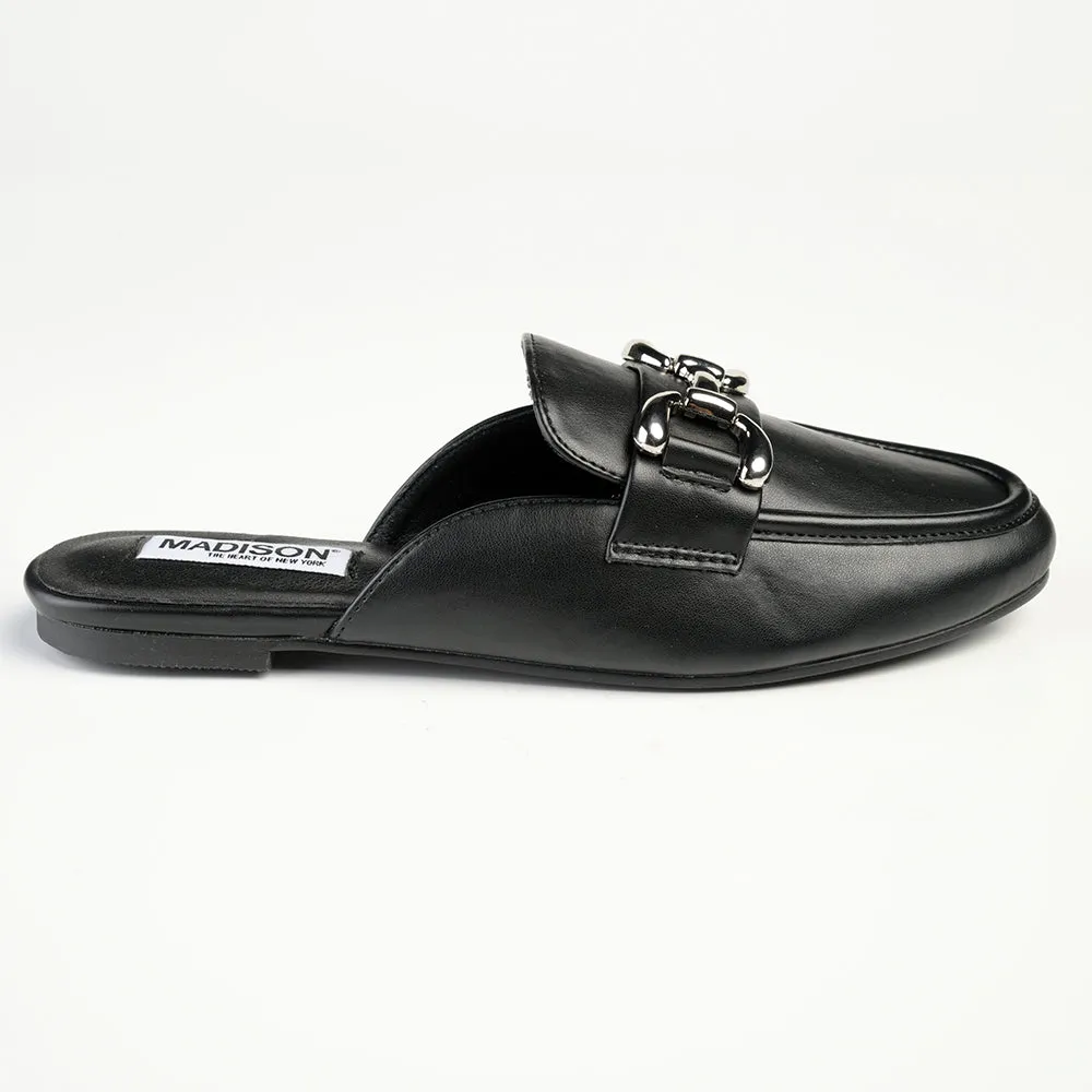 Madison Braidy Flat Mule With Trim  - Black