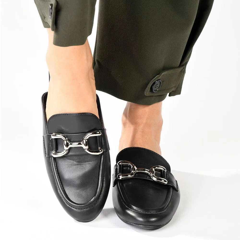 Madison Braidy Flat Mule With Trim  - Black