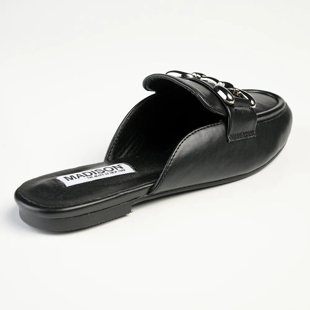 Madison Braidy Flat Mule With Trim  - Black