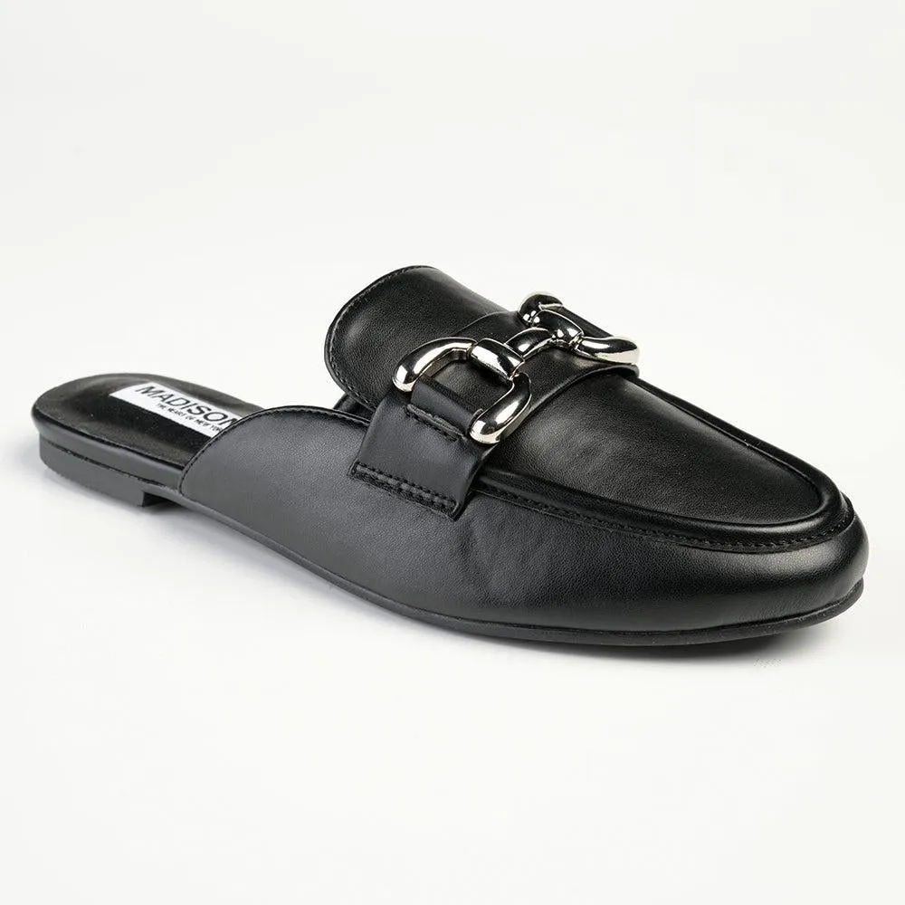 Madison Braidy Flat Mule With Trim  - Black