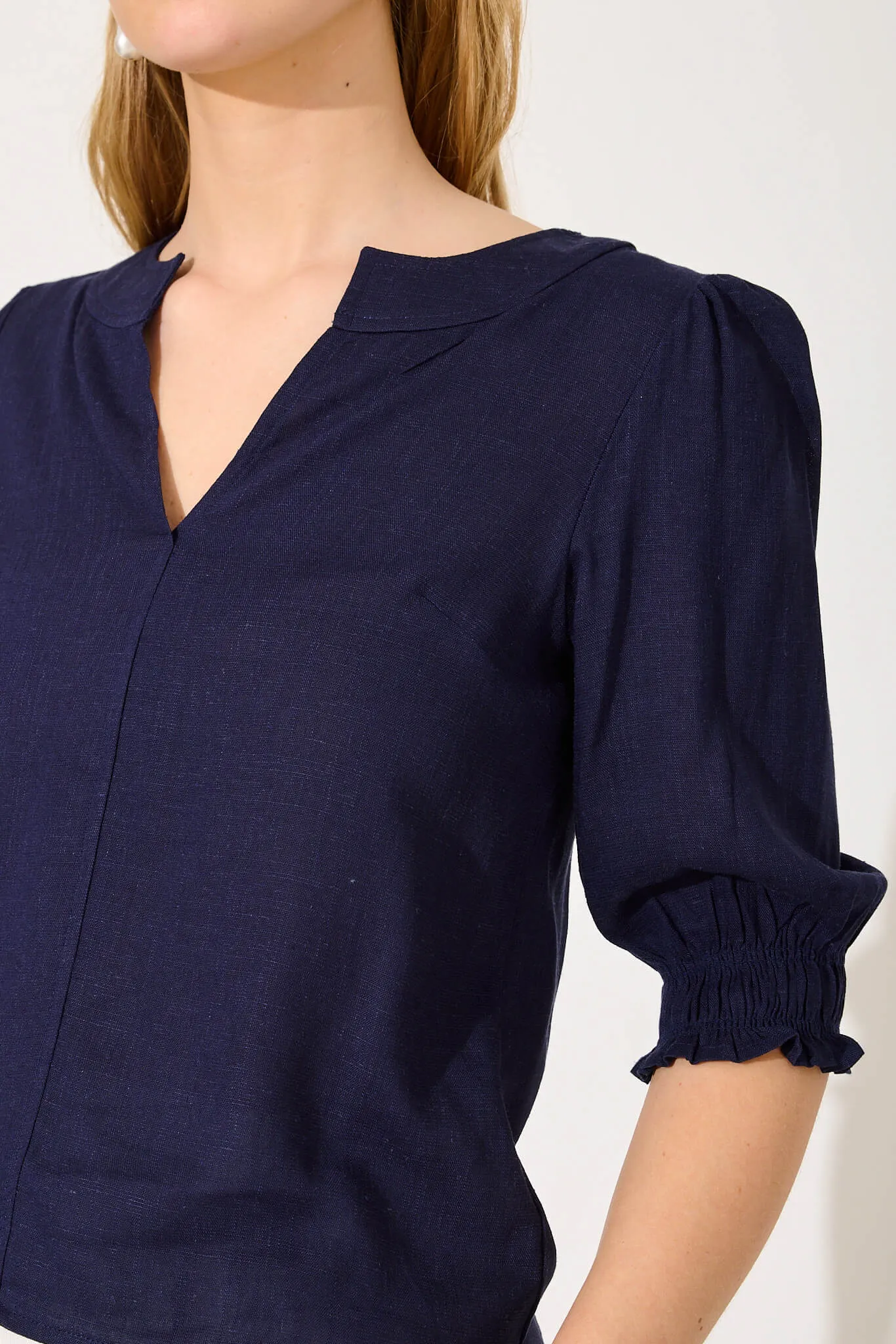 Navy Cotton Linen Top by Tiana