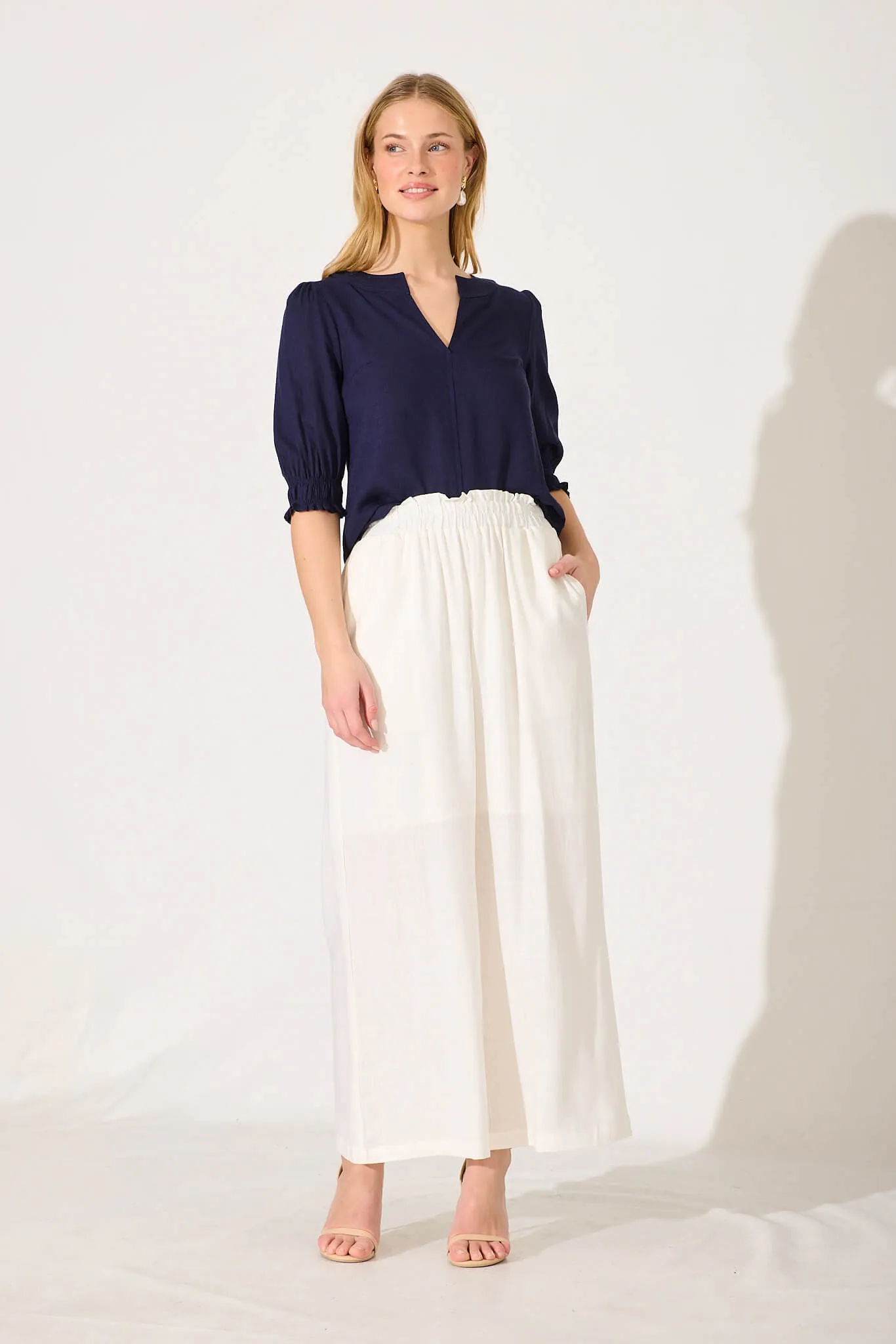 Navy Cotton Linen Top by Tiana