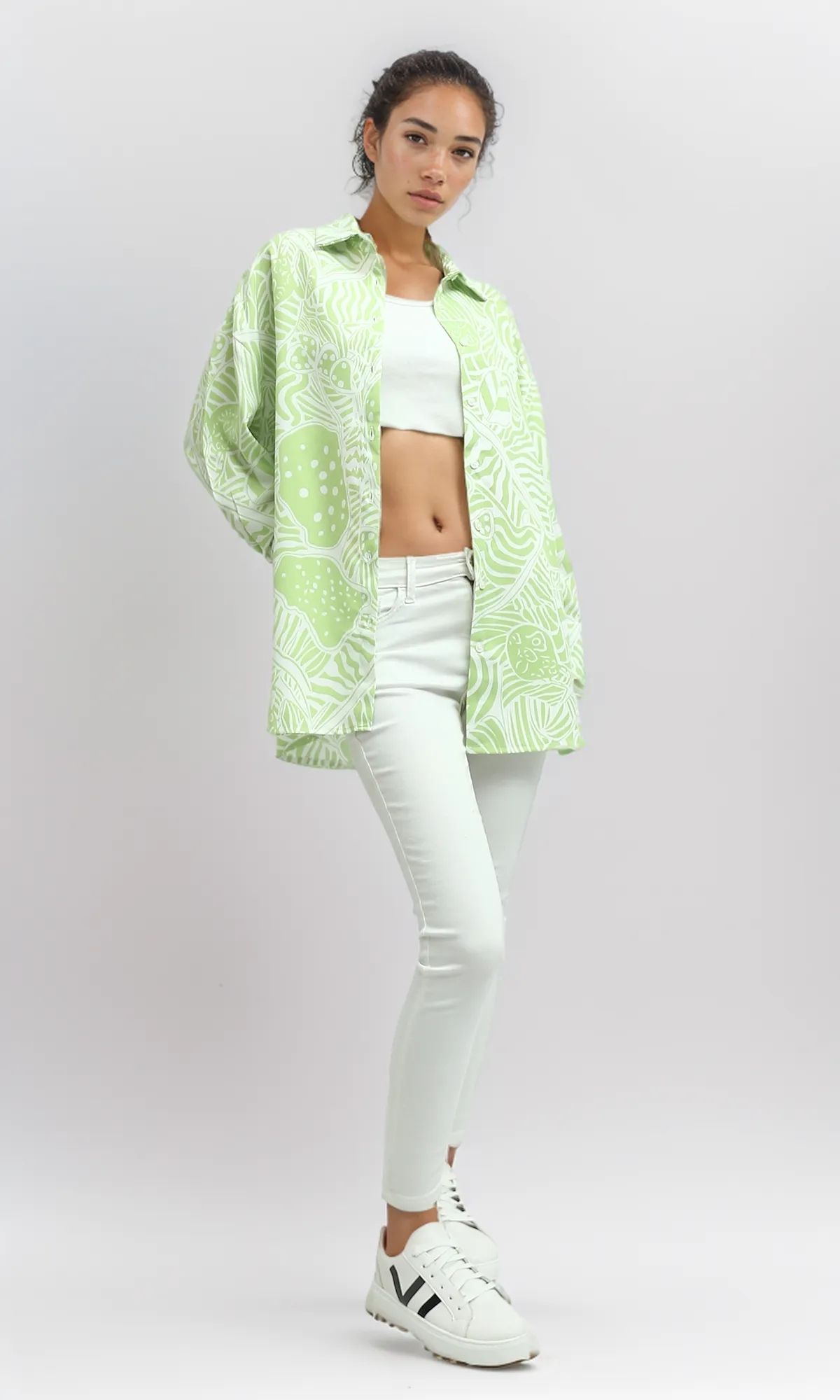 O193470 Summer Fashionable Long Sleeve Shirt - Light Green