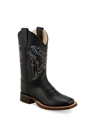 Old West Black Childrens Boys Leather Western Multi-Stitch Cowboy Boots 3D
