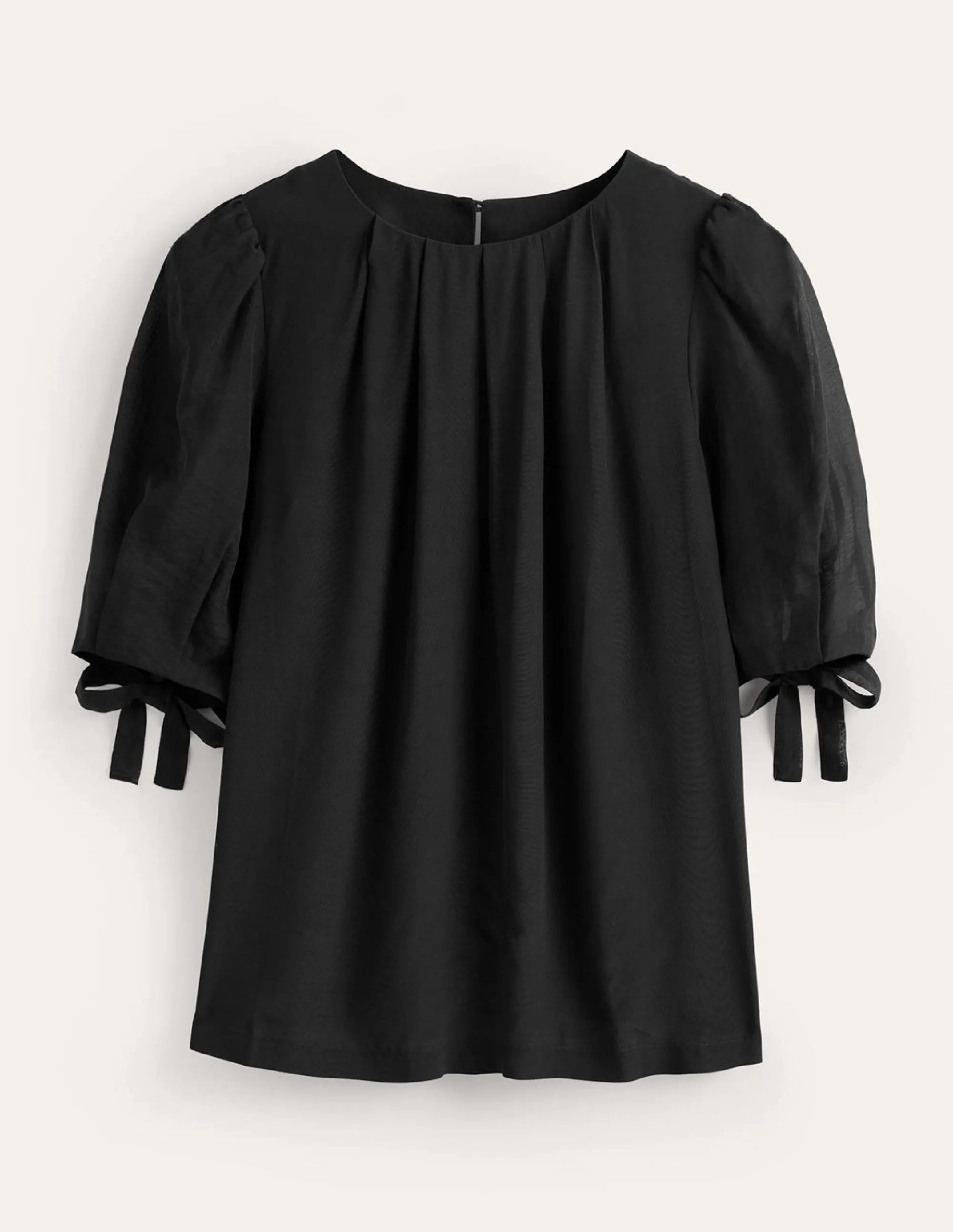 Organza Puff-Sleeve Top-Black