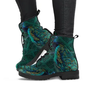 Peacock Boots - Blue, green Vegan Leather Combat Boots (JPREG53)