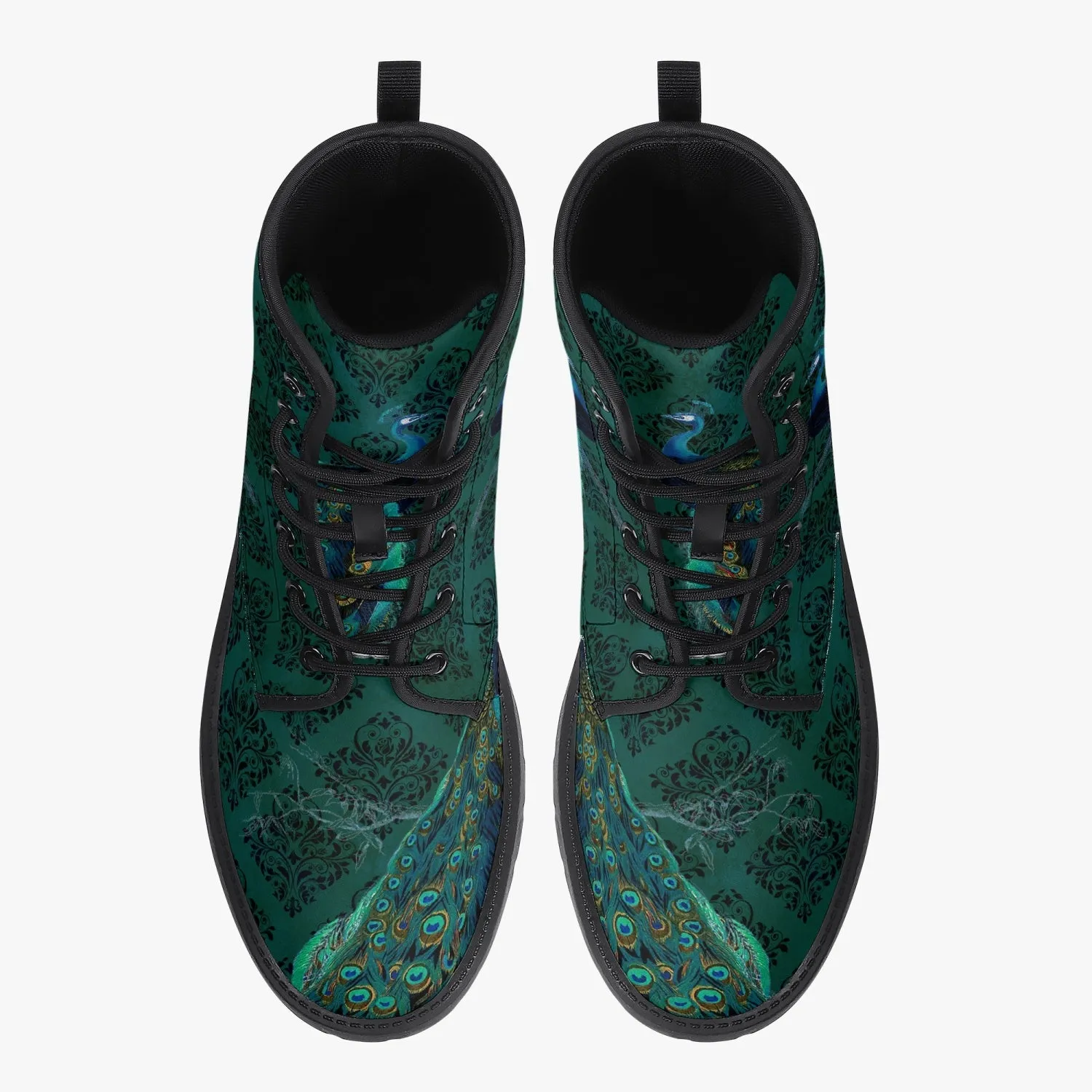 Peacock Boots - Blue, green Vegan Leather Combat Boots (JPREG53)