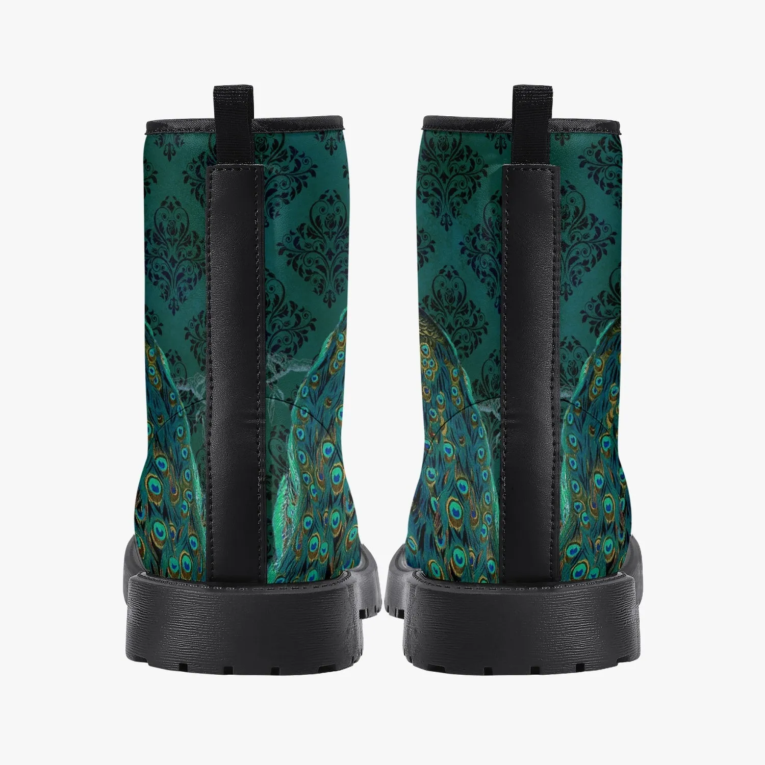 Peacock Boots - Blue, green Vegan Leather Combat Boots (JPREG53)