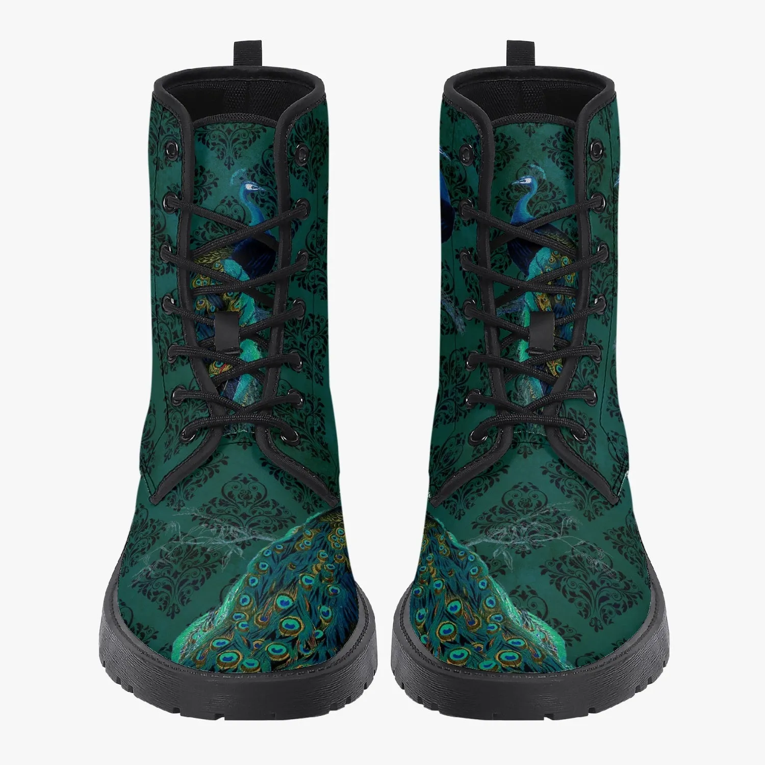 Peacock Boots - Blue, green Vegan Leather Combat Boots (JPREG53)
