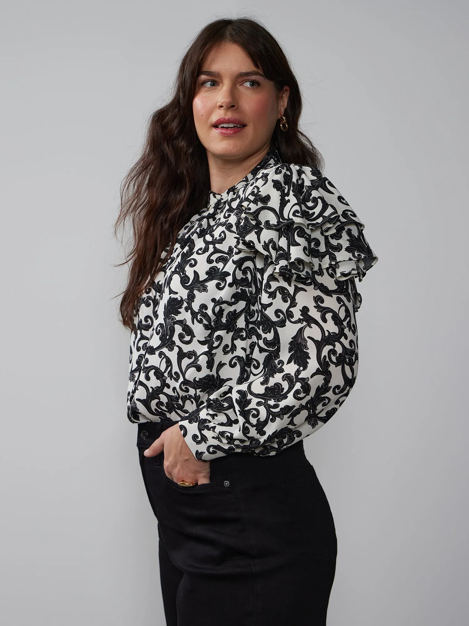 Plus Long Sleeve Filigree Top