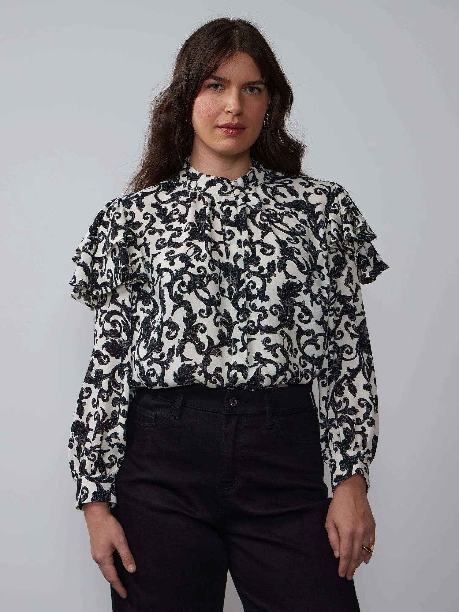 Plus Long Sleeve Filigree Top