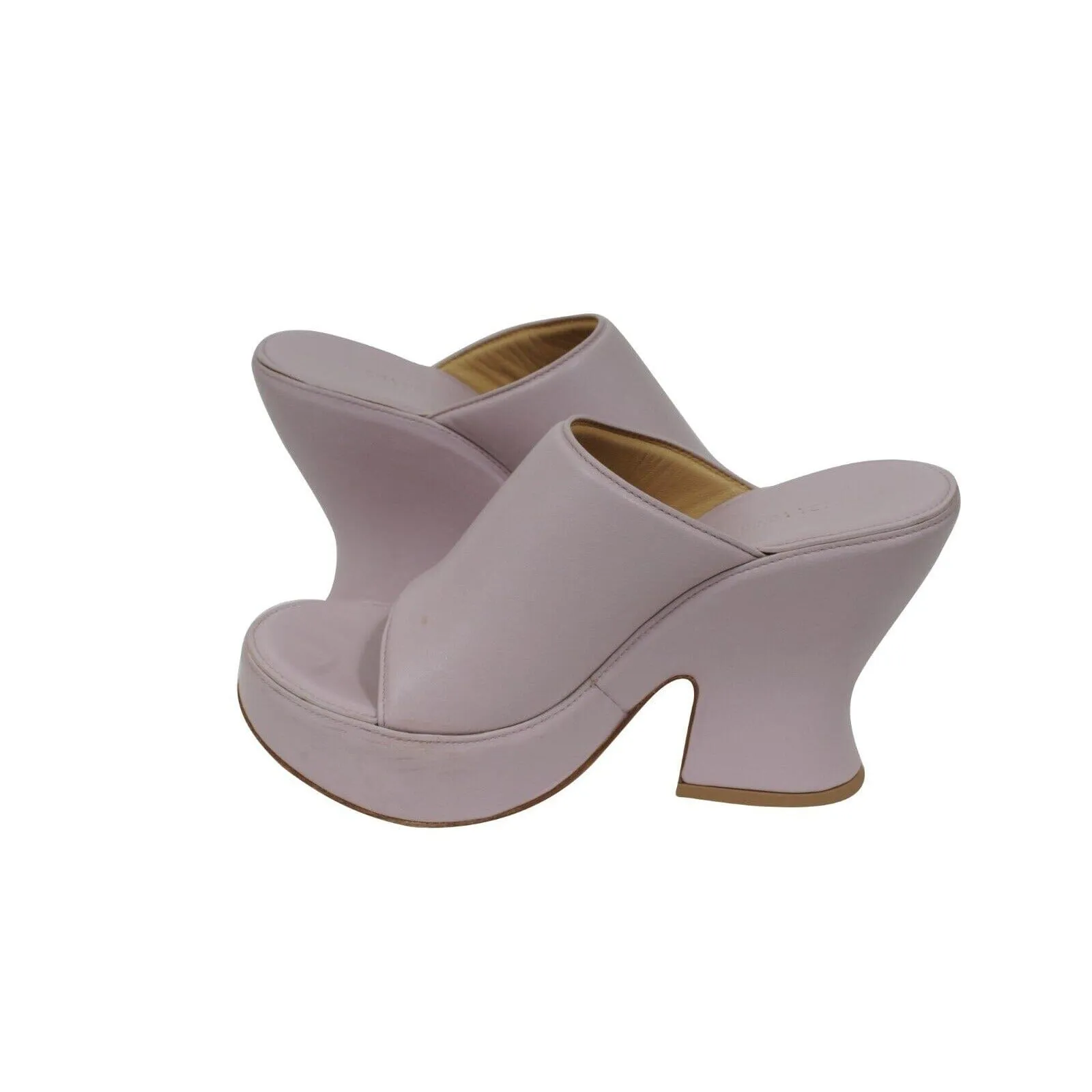 Stack Wedge Mules US 9 39 Purple Nappa Leather Sandals