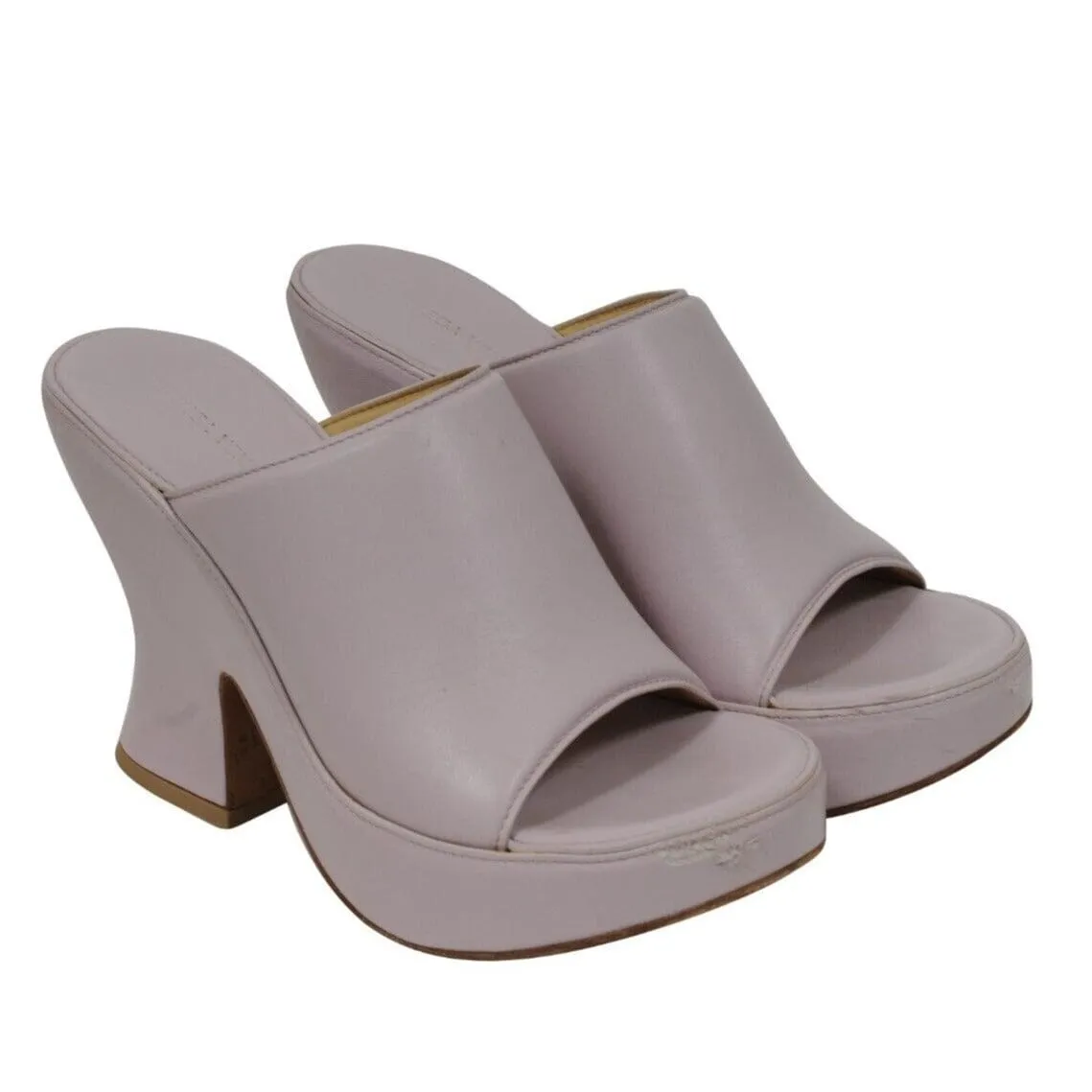 Stack Wedge Mules US 9 39 Purple Nappa Leather Sandals