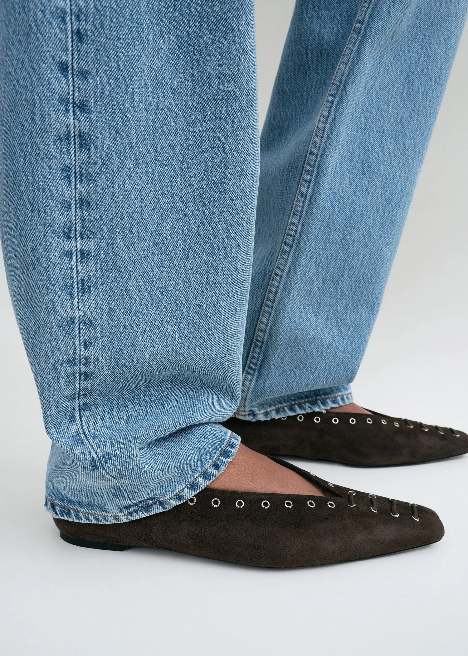 Suede lace-up ballerinas pepper