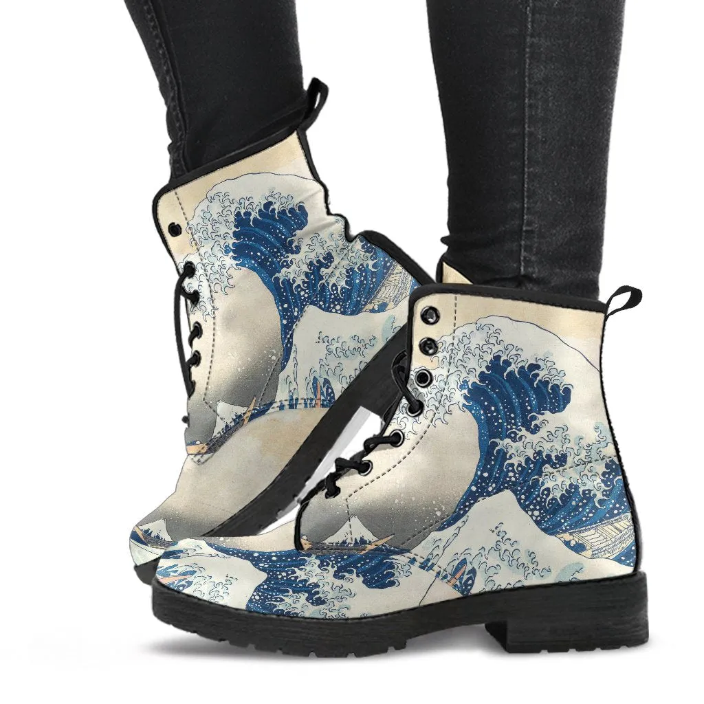 The Great Wave Boots - Vegan Leather Combat Boots (JPREG32)