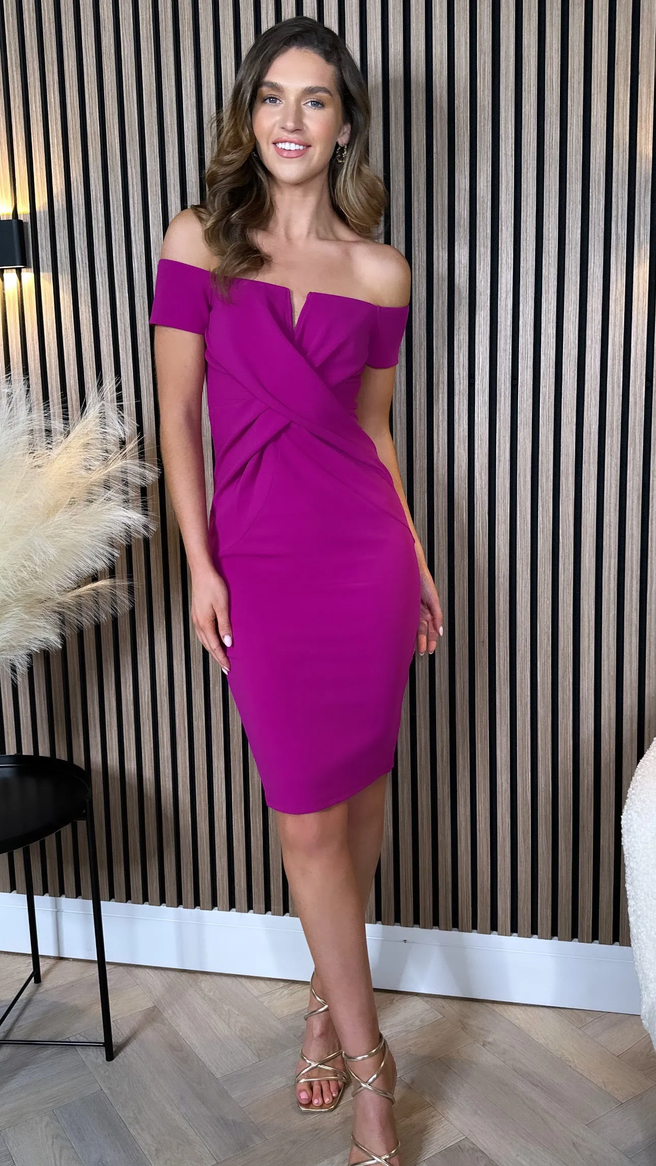 Trinity Orchid Off Shoulder Midi Dress