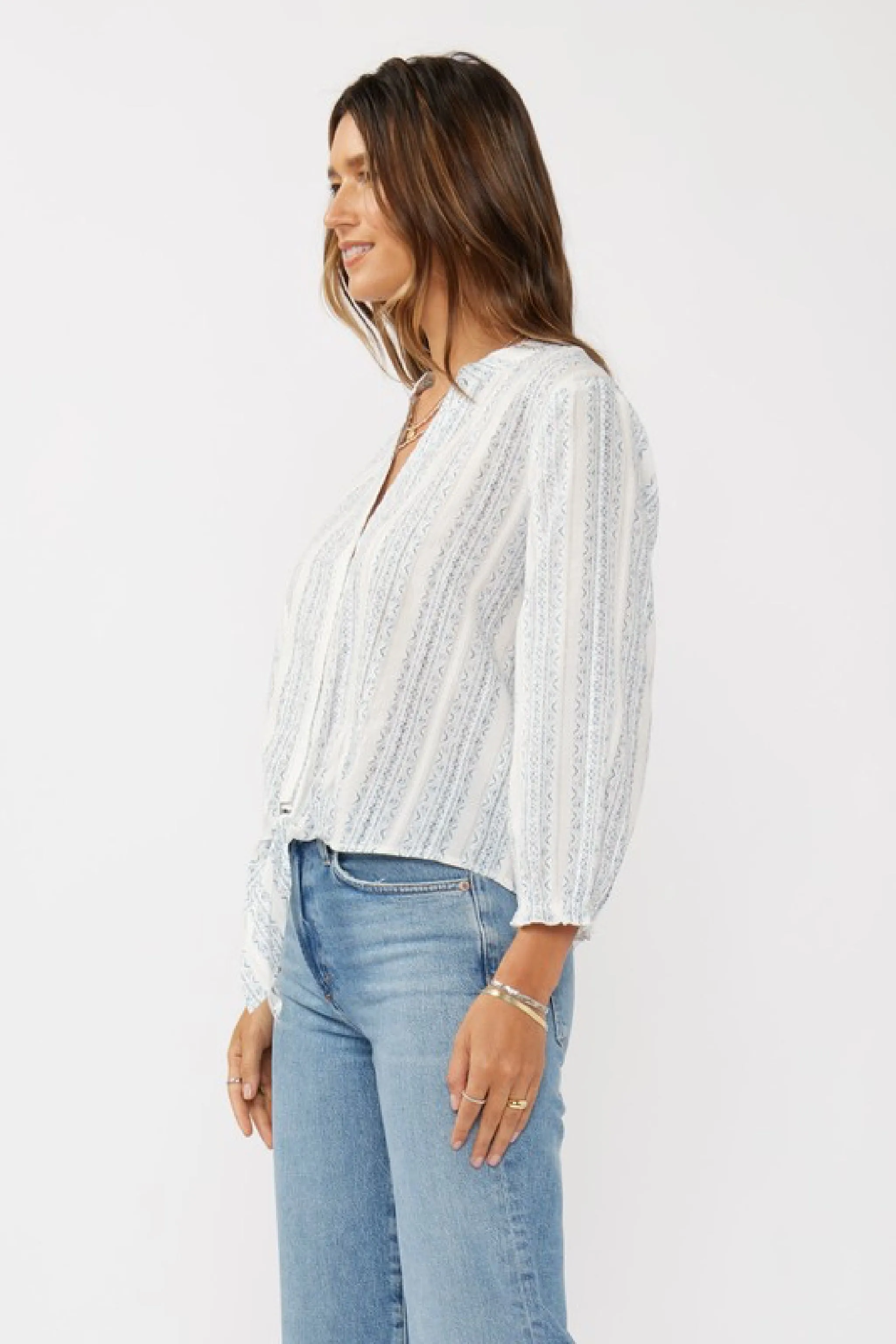 Waitlist 2/24 ♥ Serenity Long Sleeve Abstract Print Tie Front Top Blue
