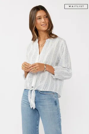 Waitlist 2/24 ♥ Serenity Long Sleeve Abstract Print Tie Front Top Blue