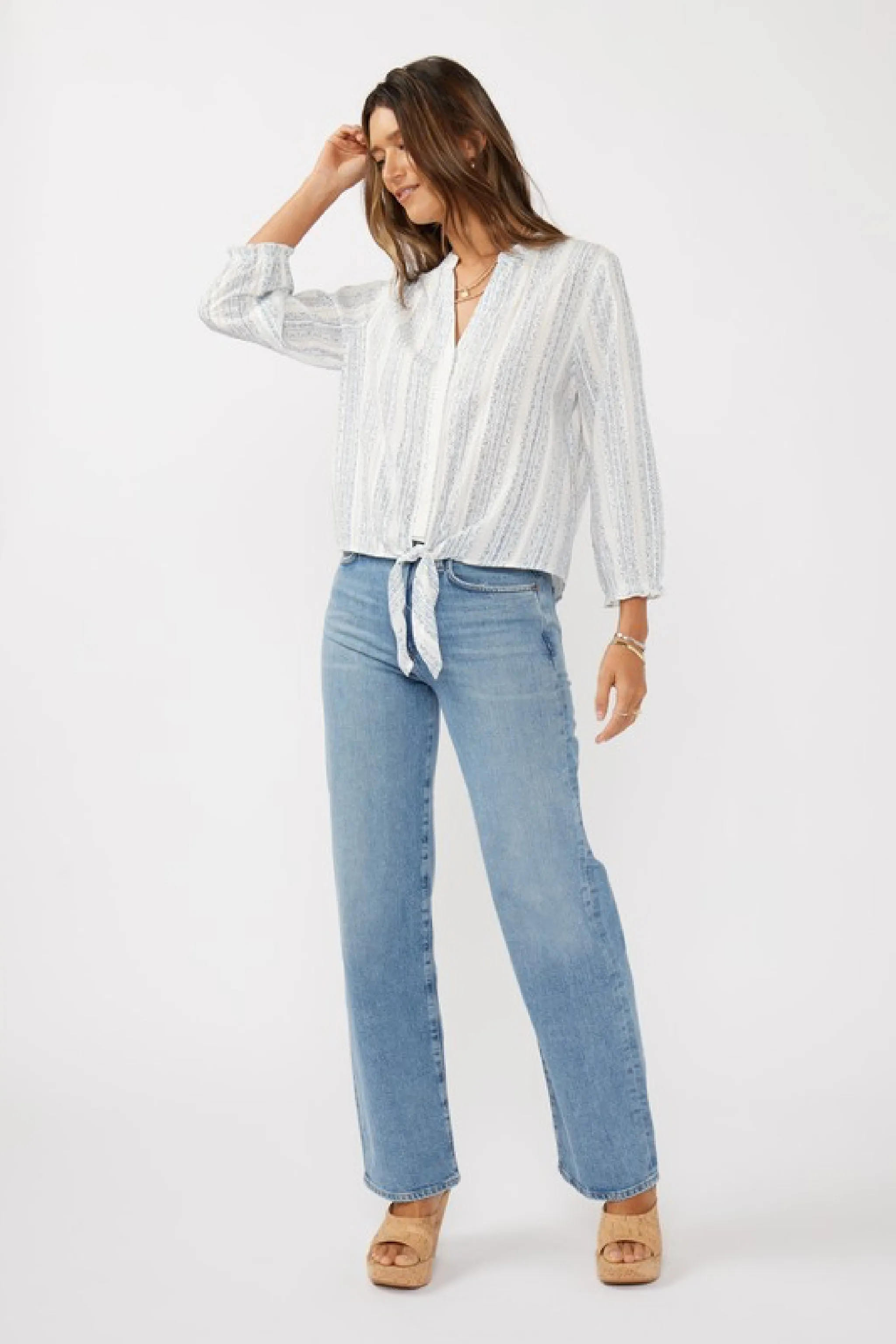 Waitlist 2/24 ♥ Serenity Long Sleeve Abstract Print Tie Front Top Blue