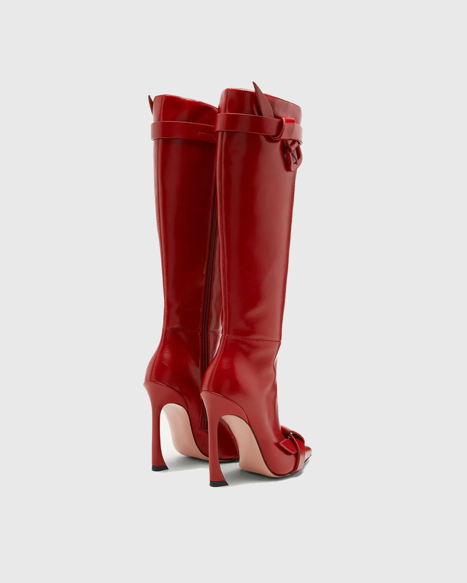 Zahra Buckle Knot Knee High Boots In Red